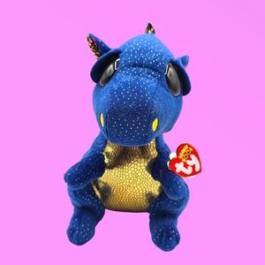 Ty Beanies Boos Saffire Blue & Gold Dragon Plush